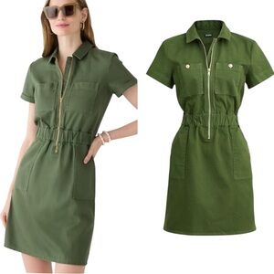NWT J. Crew Military Green Zip Front Chino Utility Mini Dress - 00